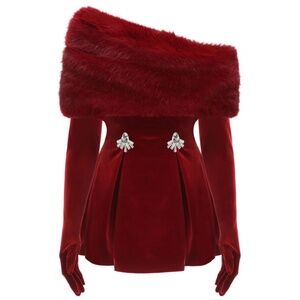 Nana Jacqueline Simone Velvet Mini Dress with matching gloves in red